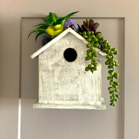 Birdhouse with succulent plant wall decor - Picture 2 of 6